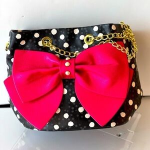 Betsey Johnson Handbag Black White Polkadot Pink Bow Hopeless Romantic Purse Bag